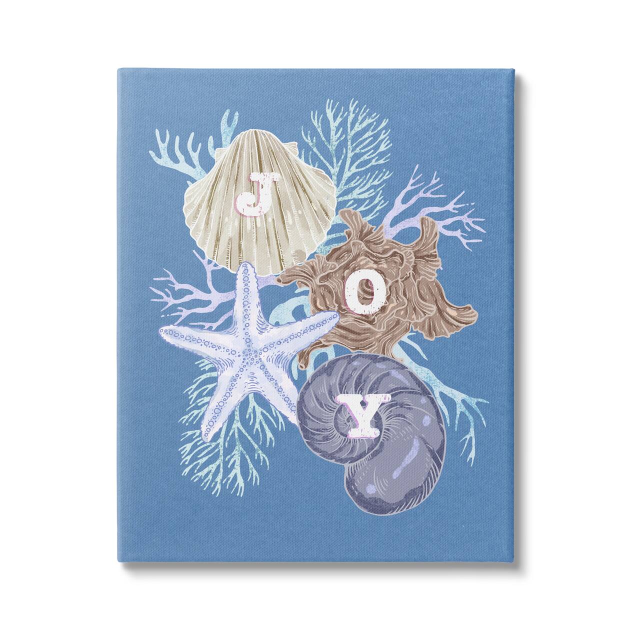Stupell Industries Joy Nautical Holiday Seashells Canvas Wall Art